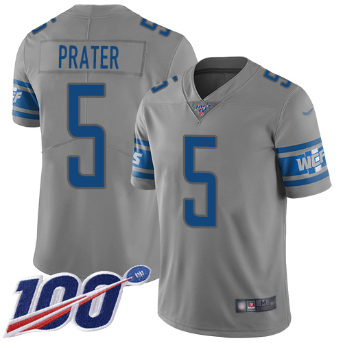 Detroit Lions Limited Gray Men Matt Prater Jersey NFL Football #5 100th Season Inverted Legend->youth nfl jersey->Youth Jersey